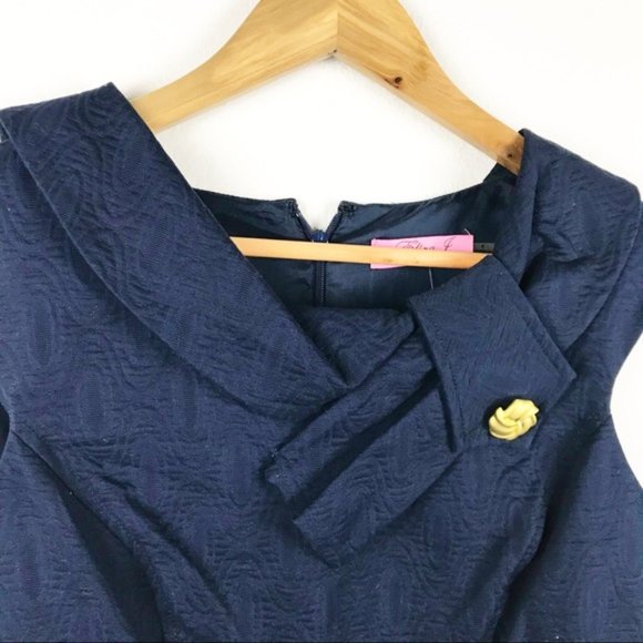 Eliza J Navy Missy Textured Sheath Dr… - Picture 9 of 12